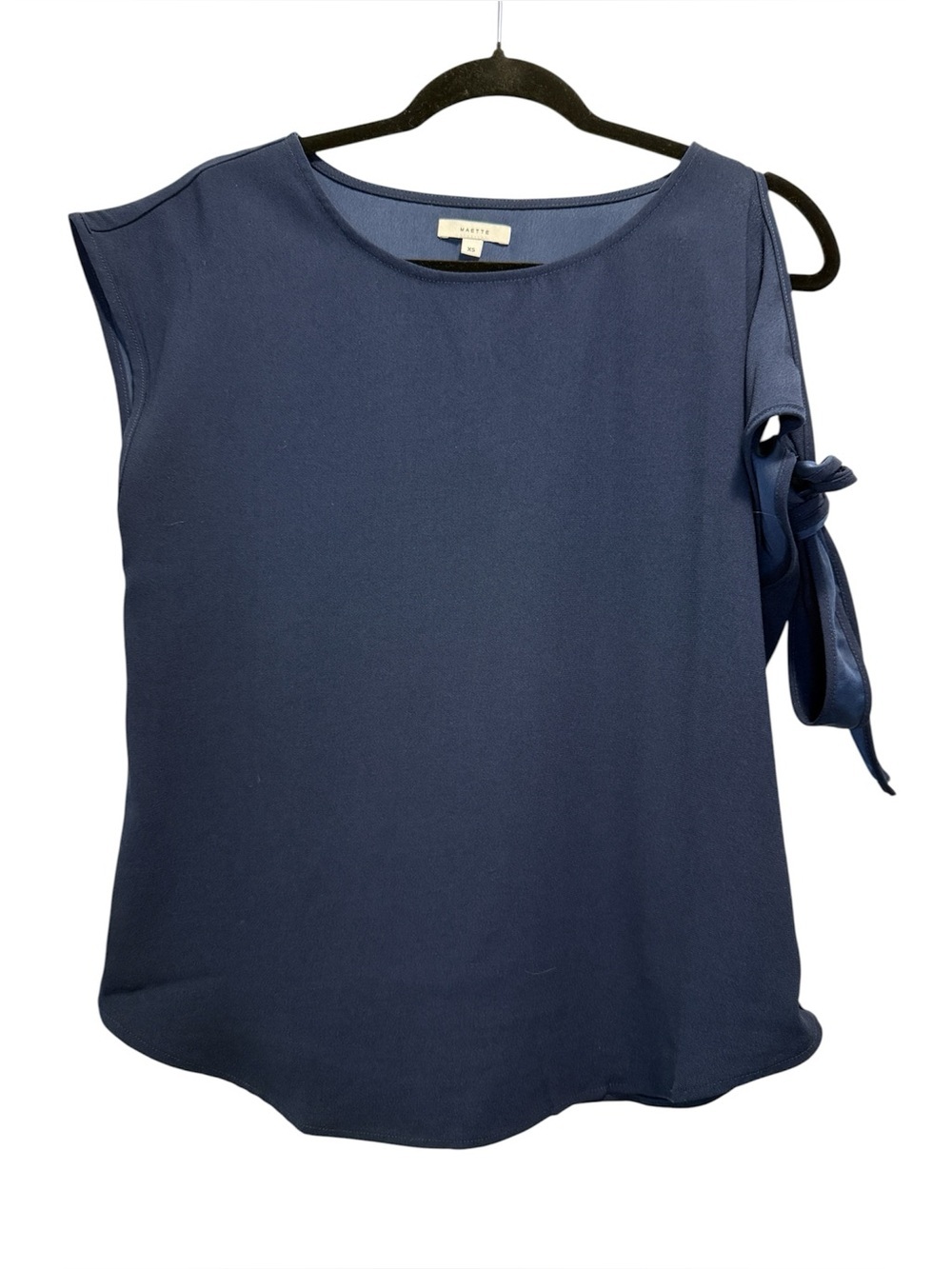 Maette Navy Cap-Sleeve Blouse with Cold Shoulder  Tie Business Casual Womens XS